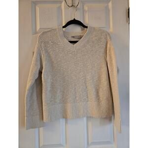 Everlane Textured Women's Cotton Linen V-Neck  Sweater Size Medium